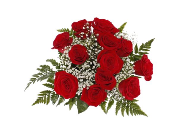 TENTACIÓN Ramo de Rosas Rojas romántico y elegante, compuesto por rosas rojas de tallo medio acompañado de gypsophila y eucalipto. Floristería Pétalos, Tienda Online. Alcalá de Henares, Madrid.