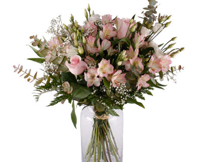 DELICADEZA Ramo de rosas, astromelia, lisianthus y statis. Floristería Pétalos · Tienda Online. Alcalá de Henares, Madrid.